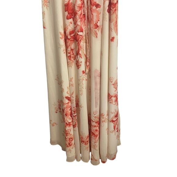 Lulu's Elegantly Inclined Cream and Coral Floral Print Wrap Maxi Dress MED NEW - Picture 5 of 8